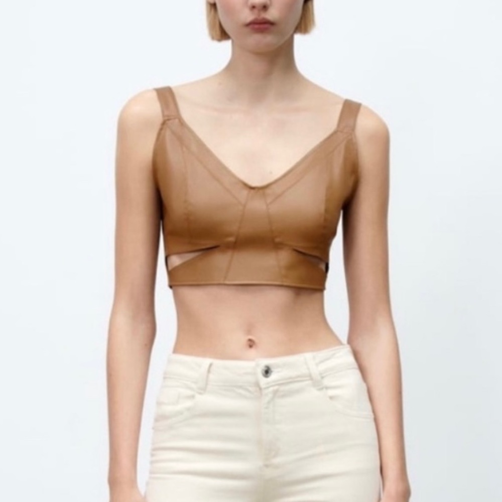 Zara faux leather cut out crop top size s